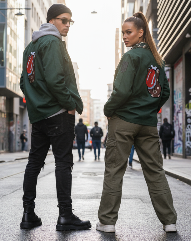 Giacca Militare Vintage Rolling Stones – Stampa “Tongue & Lips” | Unisex