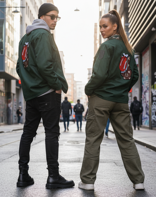 Giacca Militare Vintage Rolling Stones – Stampa “Tongue & Lips” | Unisex