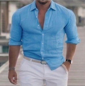 Camicia in Lino Uomo Made in Italy – Tinta Unita, Colletto Classico, Laccetto Manica | Tanti Colori