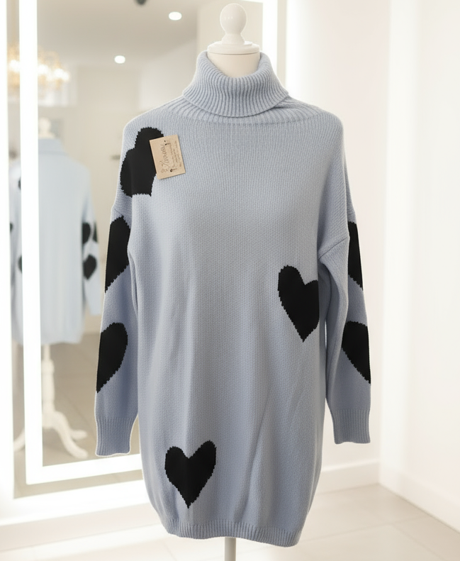 Dolcevita Over Donna con Cuori – Maglione Lungo Made in Italy Romantico