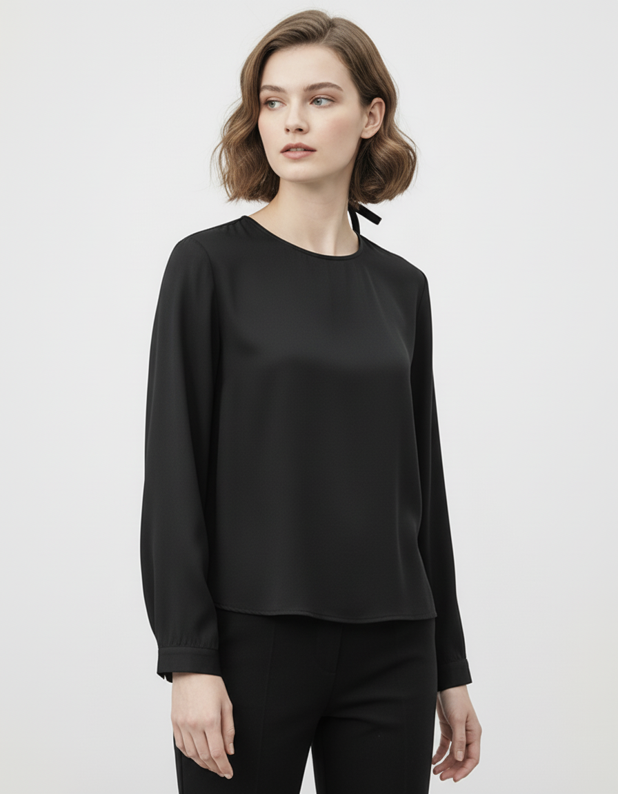 Camicetta Nera Donna Maniche Lunghe con Allacciatura Dietro al Collo – Elegante Sensuale