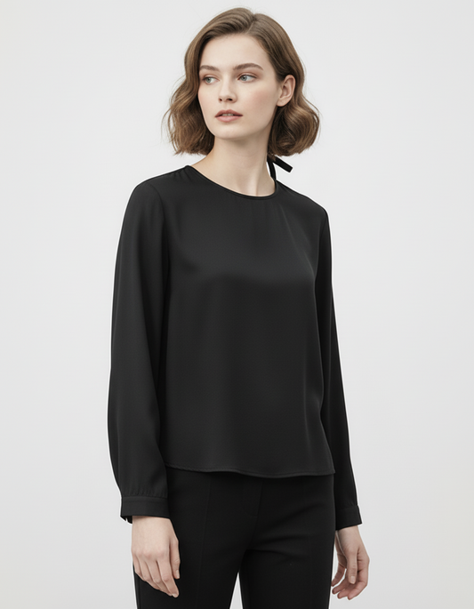 Camicetta Nera Donna Maniche Lunghe con Allacciatura Dietro al Collo – Elegante Sensuale