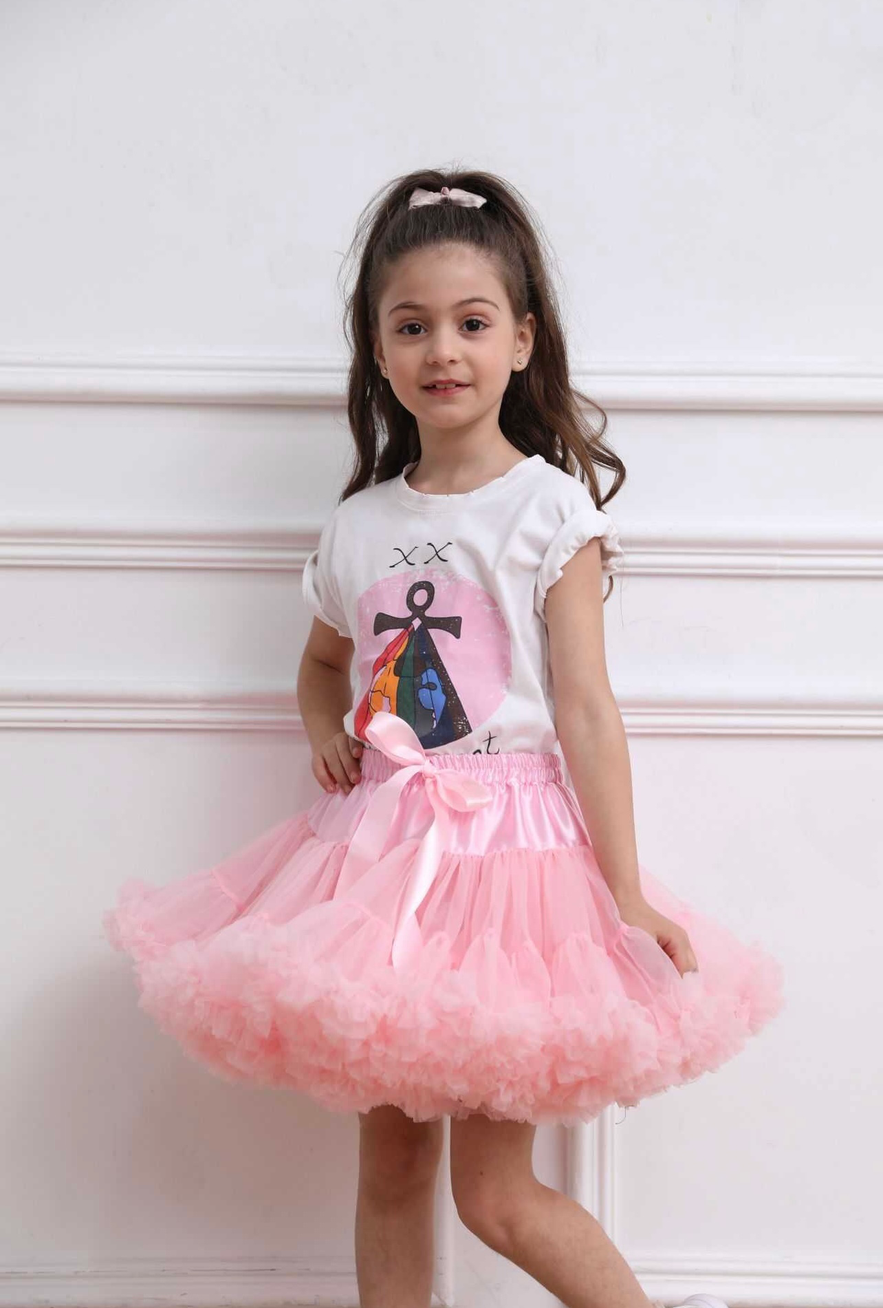 Gonna tulle voluminosa bambina 4-14 anni - colore rosa cipria
