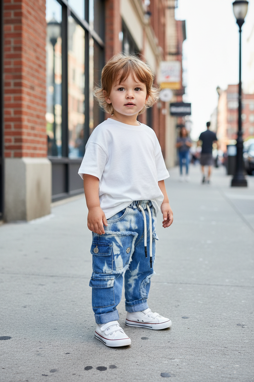 Jeans cargo baby 12-36 mesi Made in Italy - vista frontale
