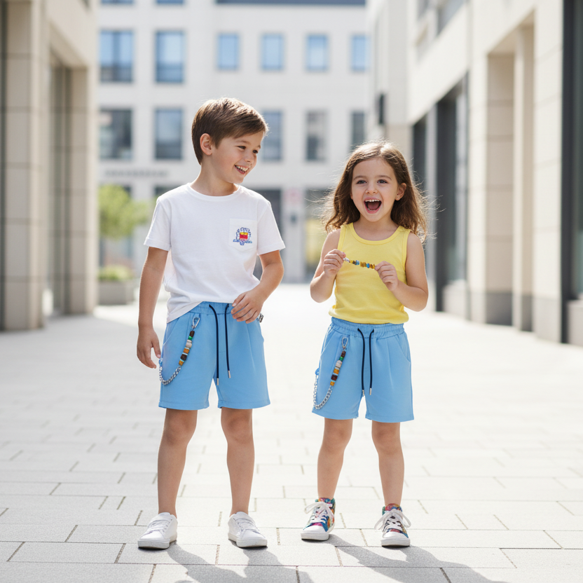 Pantaloncino Bambini con Coulisse – Made in Italy | Beige, Celeste, Verde
