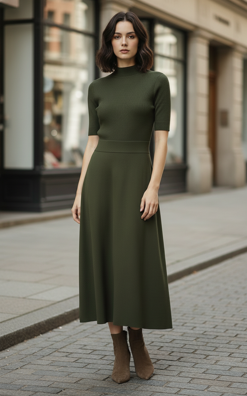 Completo Invernale Donna Maglia Gonna Made in Italy – Verde Bianco Elegante