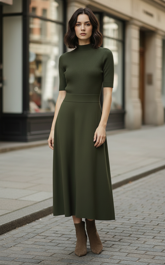 Completo Invernale Donna Maglia Gonna Made in Italy – Verde Bianco Elegante