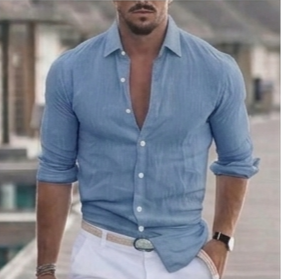 Camicia in Lino Uomo Made in Italy – Tinta Unita, Colletto Classico, Laccetto Manica | Tanti Colori