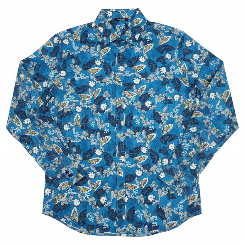 Camicia Uomo in Cotone Turchese – Stampa Floreale Made in Italy
