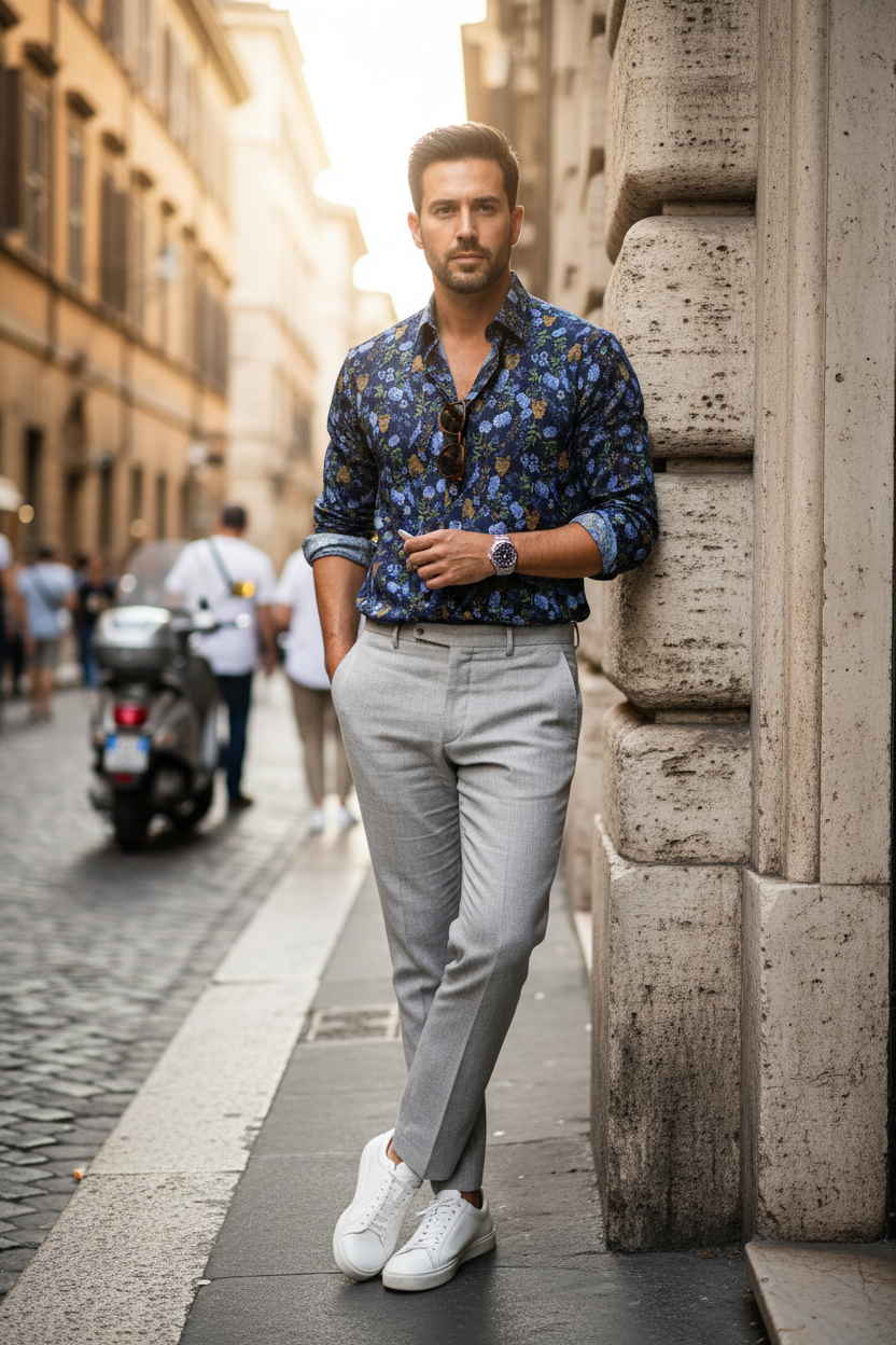 Camicia floreale uomo Made in Italy – Tessuto leggero primavera estate | I Narcisi
