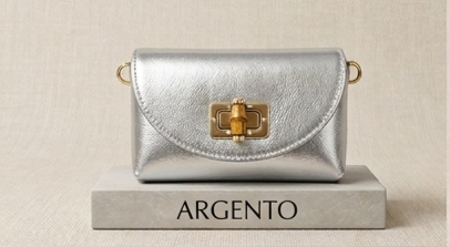 Mini Bambù borsetta vera pelle colore Argento con tracolla – I Narcisi