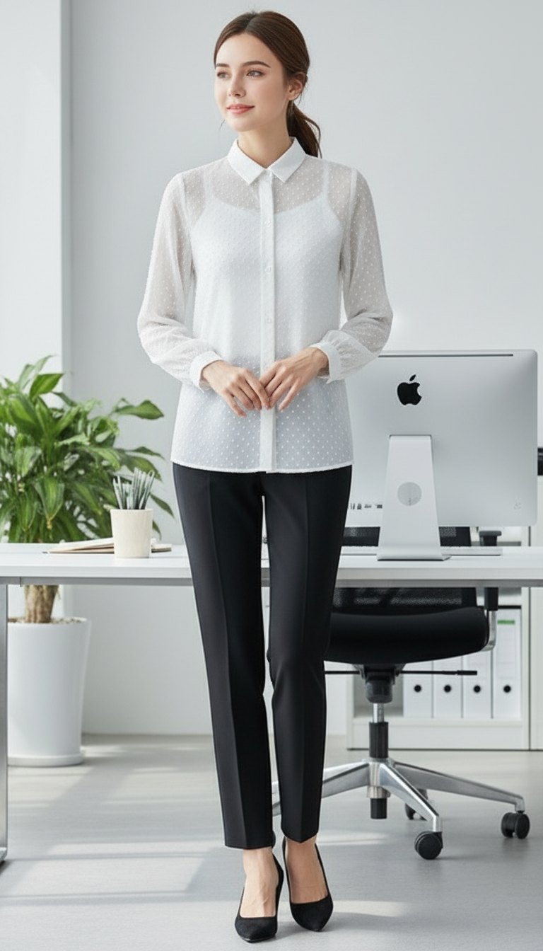 Camicia Leggera Pois Chiffon Donna – Elegante Romantica Trasparente