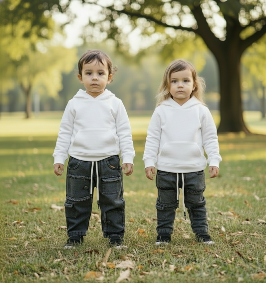 Jeans Bambino Nero Made in Italy, morbidi e resistenti, con finte tasche decorative. Taglie 6–36 mesi.