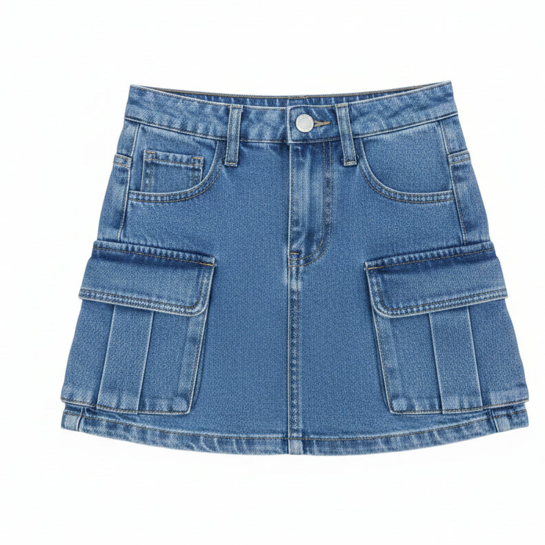 Gonna Bambina di Jeans con Tasche e Strass – Made in Italy