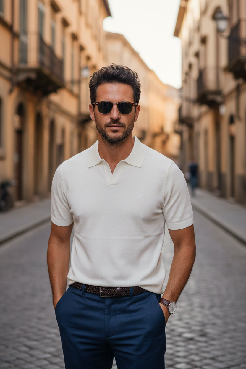 Polo uomo in filo di cotone Bianco – outfit completo – I Narcisi