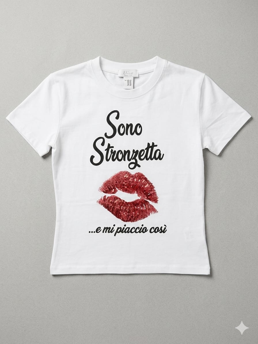 Dettaglio stampa t-shirt bambina Sono Stronzetta Mini Me – I Narcisi