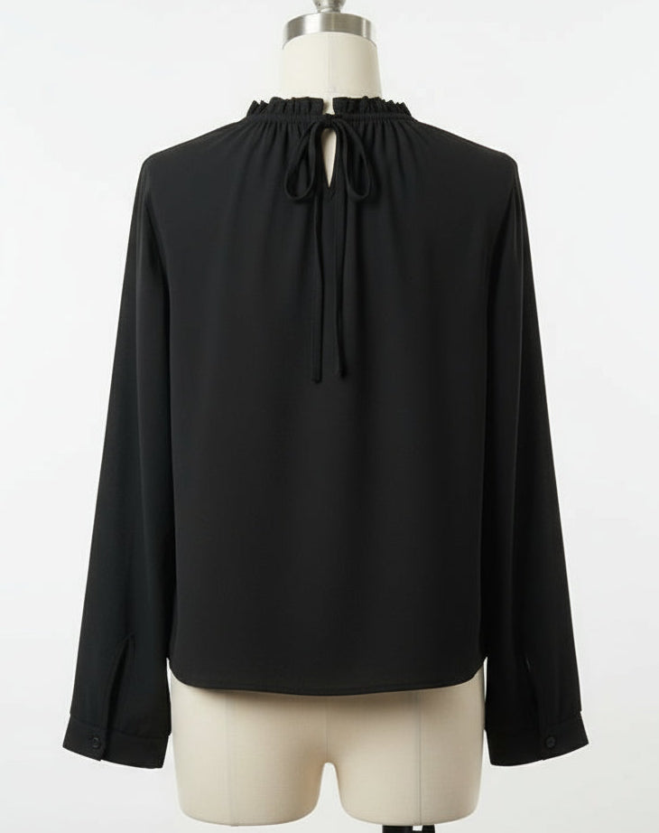 Camicetta Nera Donna Maniche Lunghe con Allacciatura Dietro al Collo – Elegante Sensuale