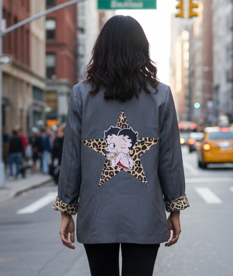 Giacca Blazer Donna Made in Italy – Pop Art con Stampa Cartoon sul Retro