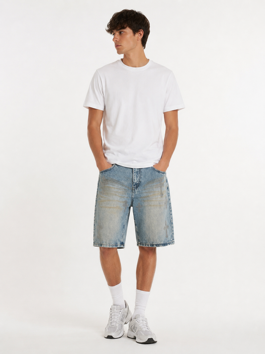 Bermuda jeans uomo con decorazione di strass a forma di croce – Denim estivo – I Narcisi