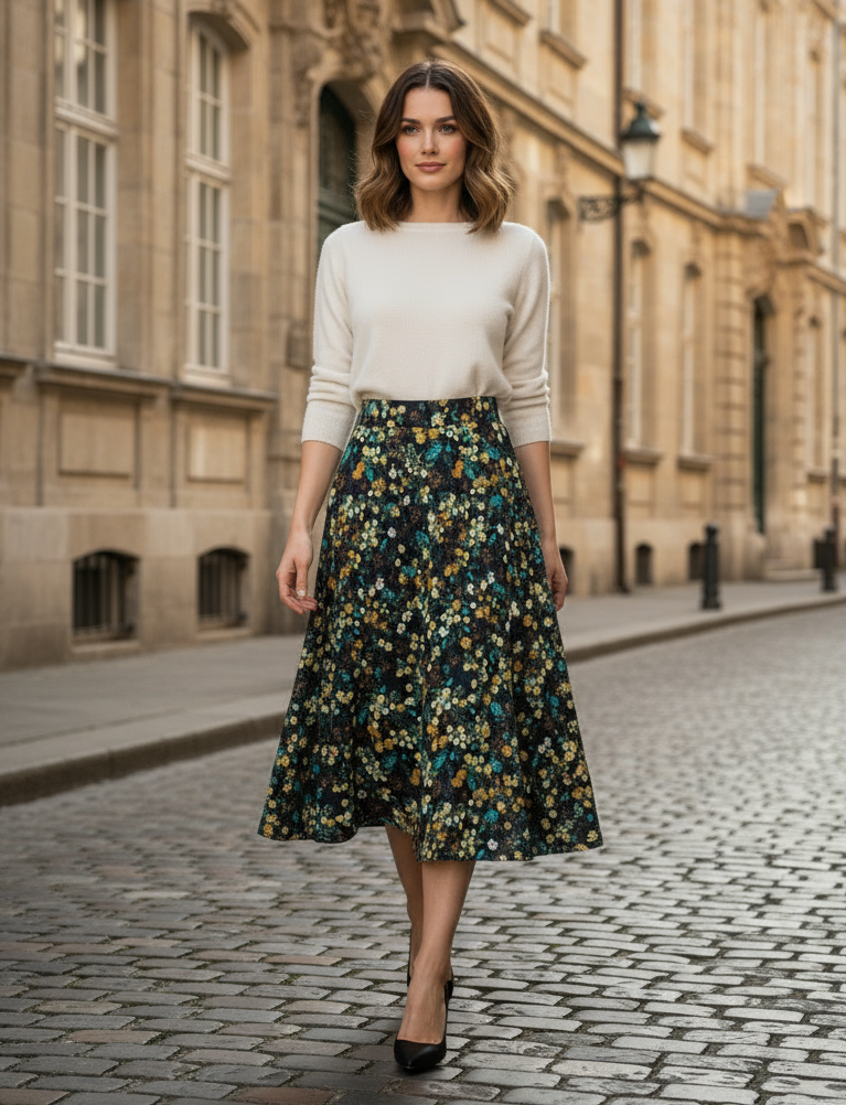 Gonna Midi Svasata a Fiori Donna – Eleganza Romantica Made in Italy