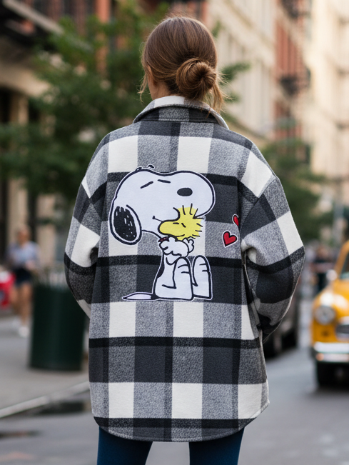 Camicione Flanella Donna Oversize – Stampa Cartoon sulla Schiena Caldo