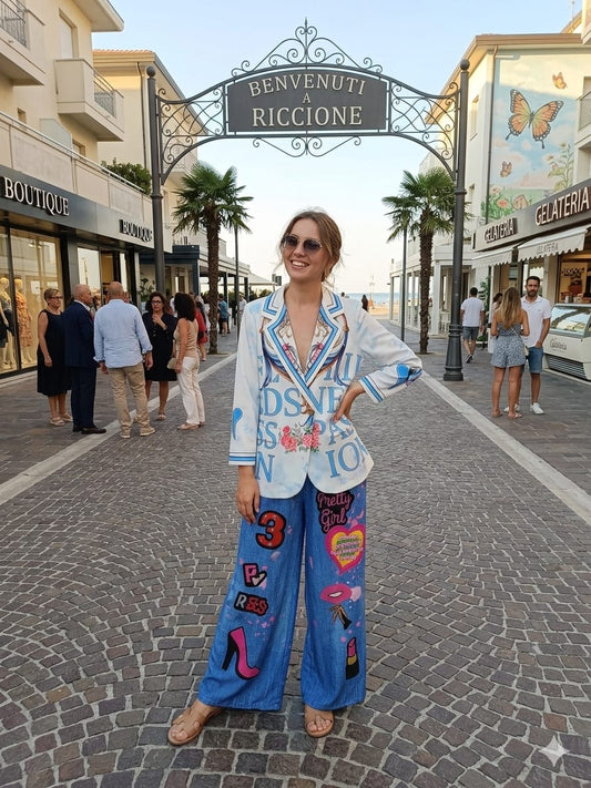 Pantaloni Misto Lino Stampa Jeans – Taglia Unica, Leggeri e Comodi | I Narcisi