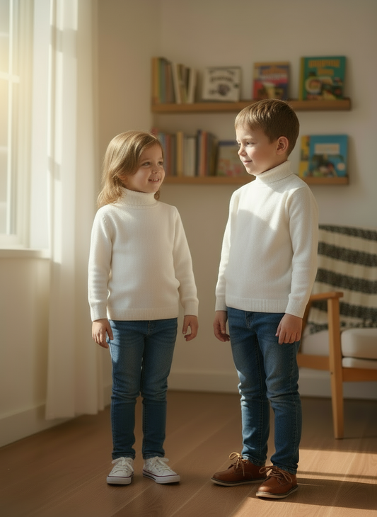 Maglia Dolcevita Bambino Bianca – Morbida e Calda 4-12 Anni