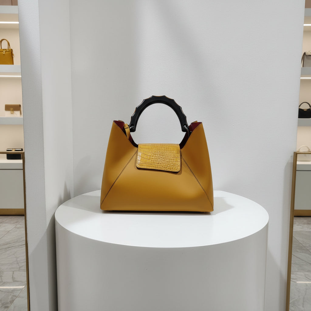 Borsa NARCISA vera pelle senape pattina liscia Made in Italy - vista frontale
