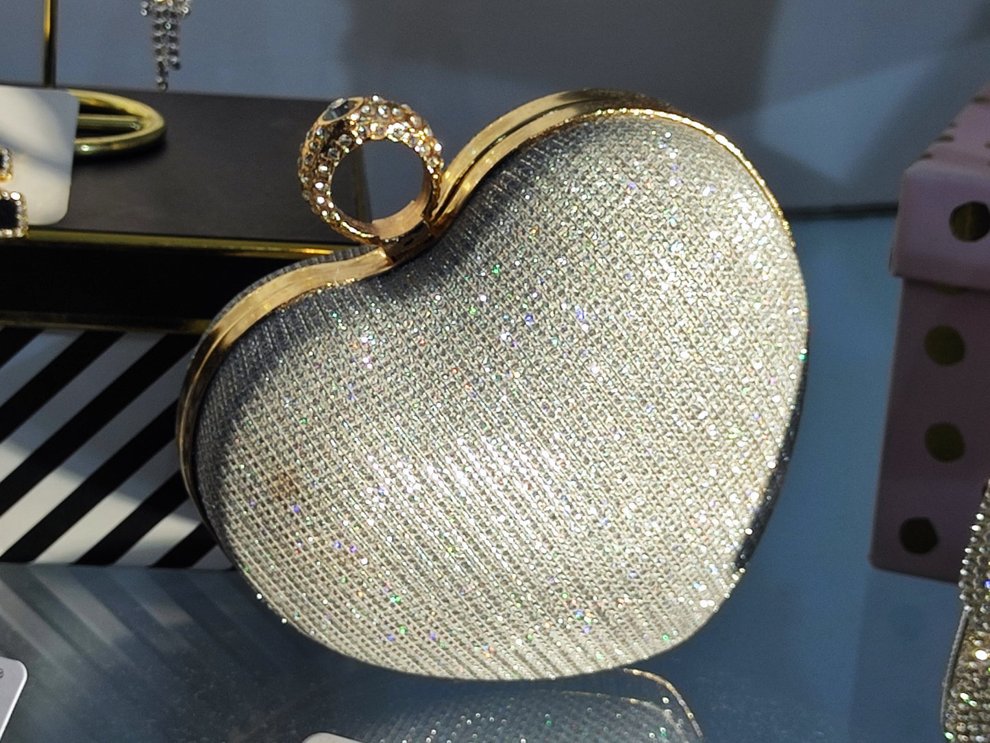 Pochette Clutch Cuore Cristalli Strass Oro Elegante