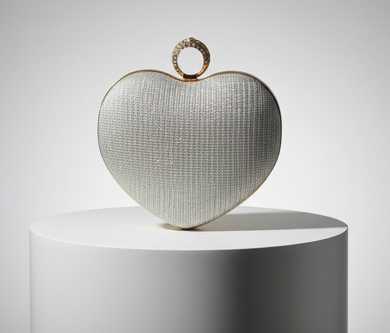 Pochette Clutch Cuore Cristalli Strass Oro Elegante