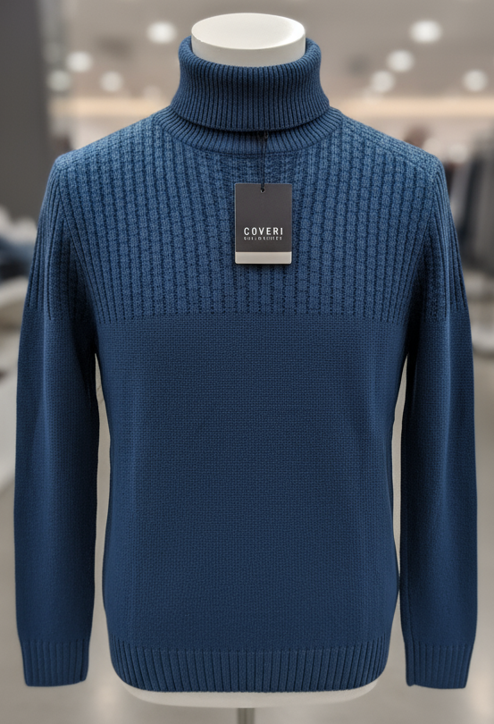 Maglione Uomo Enrico Coveri Collo Alto in Lana e Cotone – Grigio o Blu Antracite