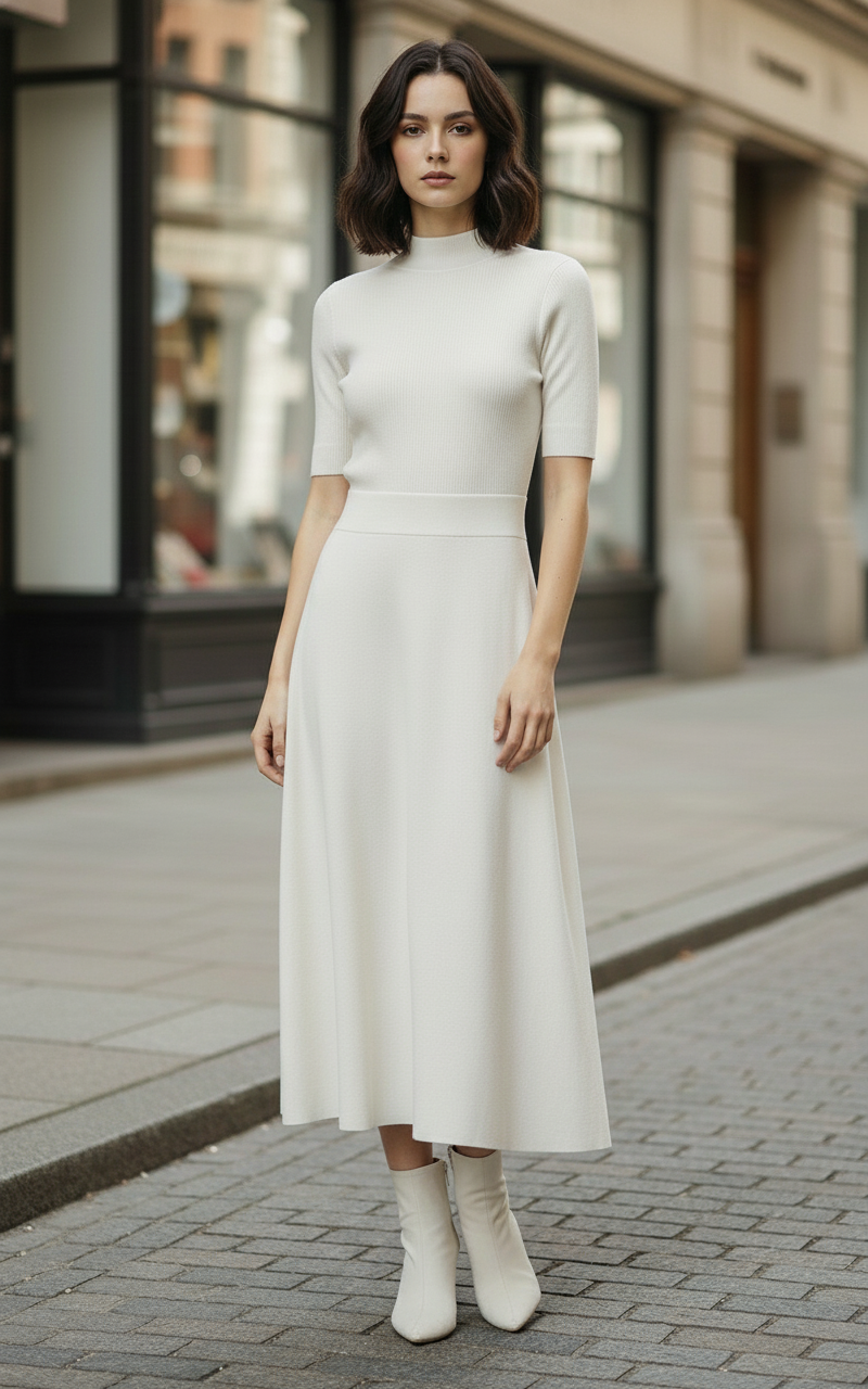 Completo Invernale Donna Maglia Gonna Made in Italy – Verde Bianco Elegante