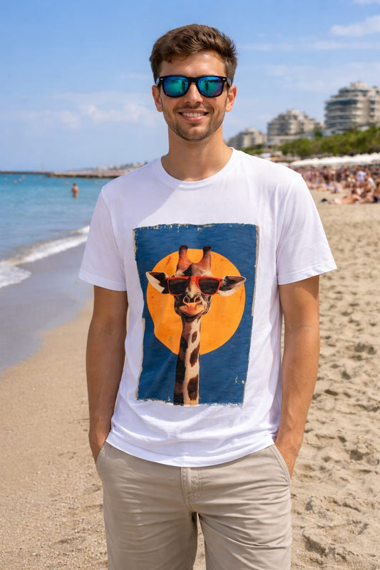 T-shirt Made in Italy con stampa patch giraffa - vista frontale - I Narcisi
