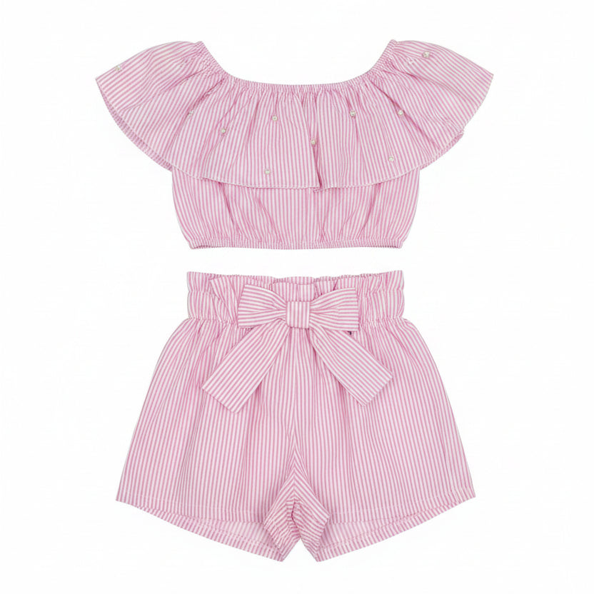 Completo Bambina in Cotone Pantaloncino e Top con Perline – Made in Italy | 4-12 Anni