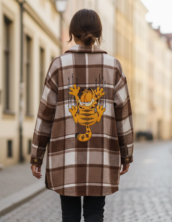 Camicione Flanella Donna Oversize – Stampa Cartoon sulla Schiena Caldo