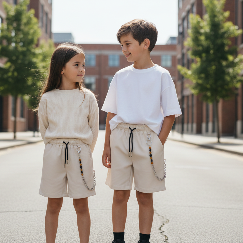 Pantaloncino Bambini con Coulisse – Made in Italy | Beige, Celeste, Verde