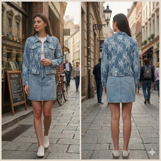 Giacca Jeans Donna con Pizzo e Perle