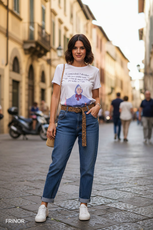 T-shirt Donna Slim Fit in Cotone Stampa " Fata Ironica "