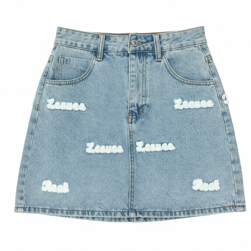 Gonna Jeans Donna con Scritta Ricamata