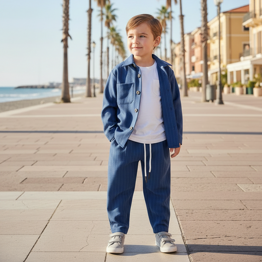 Pantalone bambino con coulisse Blu Notte indossato – Made in Italy | I Narcisi

