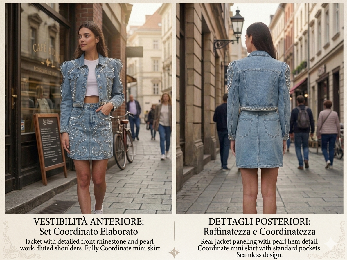 Giacchetto Corto Jeans Donna con Strass e Perle – Made in Italy
