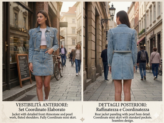 Giacchetto Corto Jeans Donna con Strass e Perle – Made in Italy