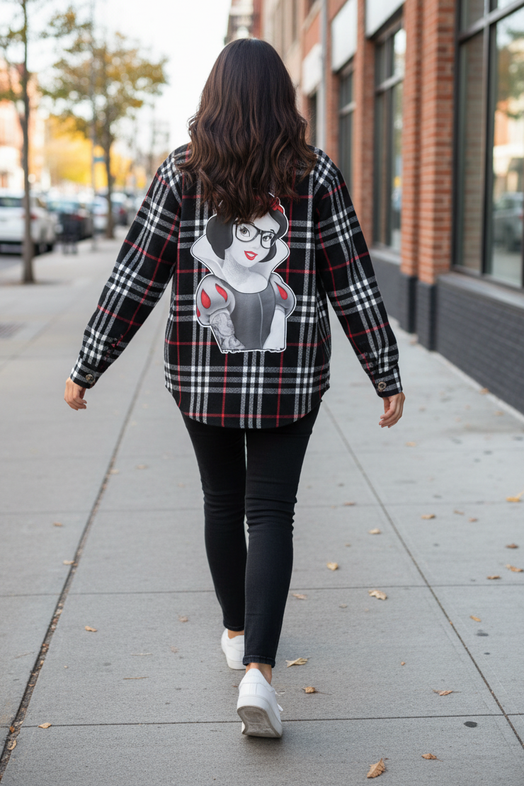 Camicia donna in flanella con stampa – fantasia esclusiva cartoon & casual-chic