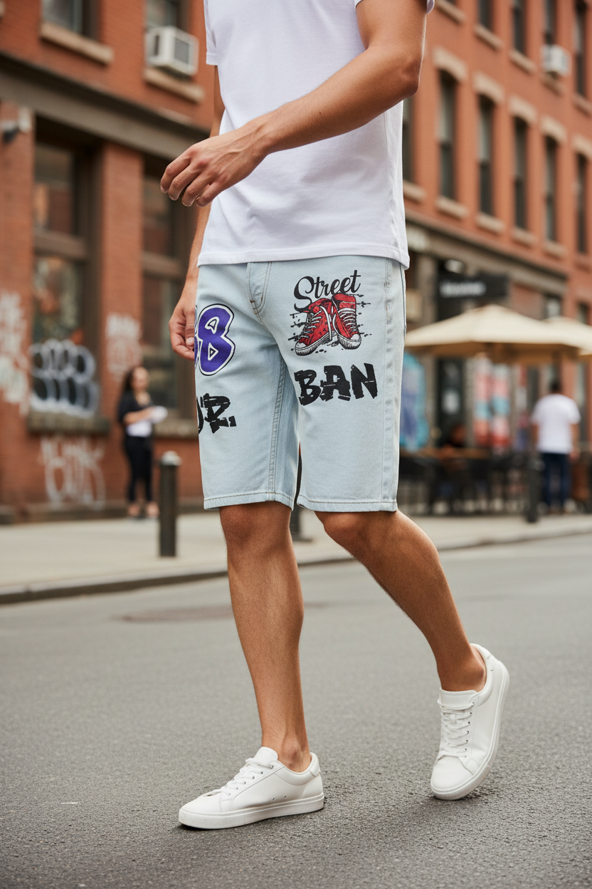Pantaloncino jeans baggy uomo vista frontale denim – I Narcisi