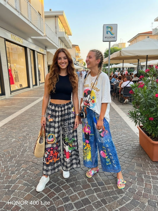 Pantaloni Misto Lino Stampa Jeans – Nuova Collezione, Taglia Unica | I Narcisi