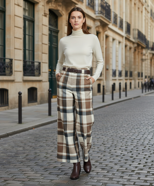 Pantaloni invernali donna taglia unica a quadri – Stile palazzo, caldi e confortevoli
