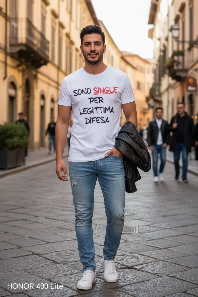 T-shirt Uomo Sono Single per Legittima Difesa Divertente Made in Italy
