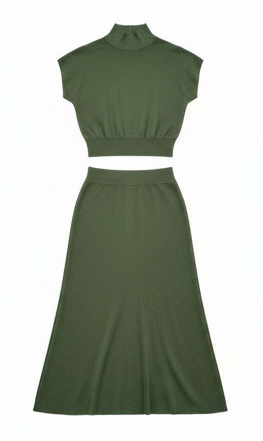 Completo Invernale Donna Maglia Gonna Made in Italy – Verde Bianco Elegante