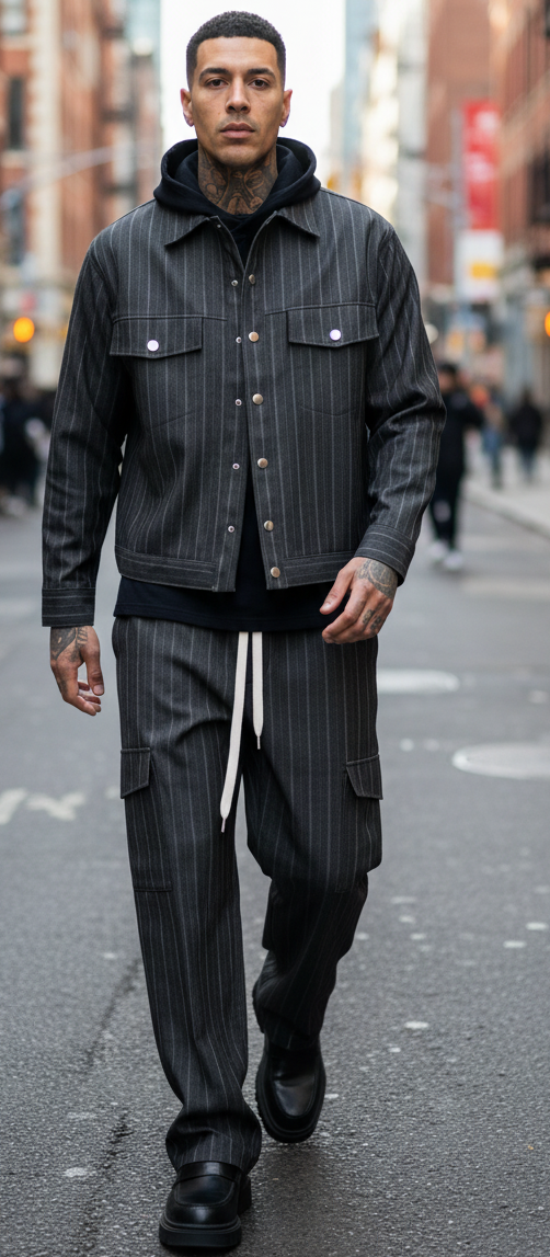 Jeans Cargo Uomo Gessato con Tasche Utility