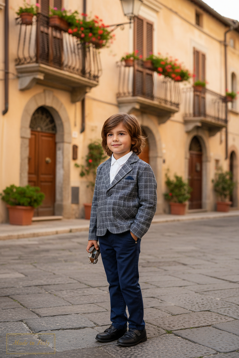 Completo Bambino Giacca Pantalone Camicia Blu Grigio 4-14 Anni Cerimonie